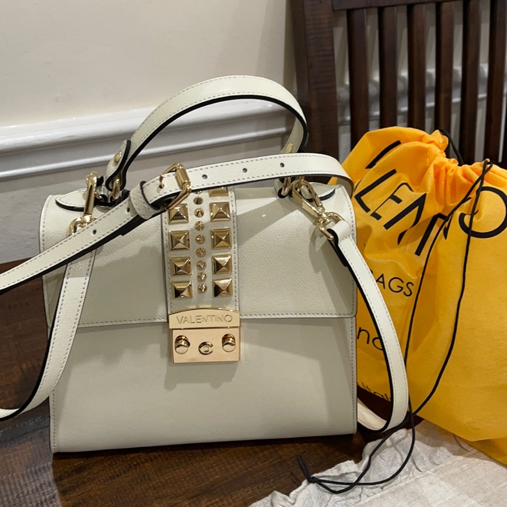 Mario Valentino Studded Top Handle Bag – White – Brand New